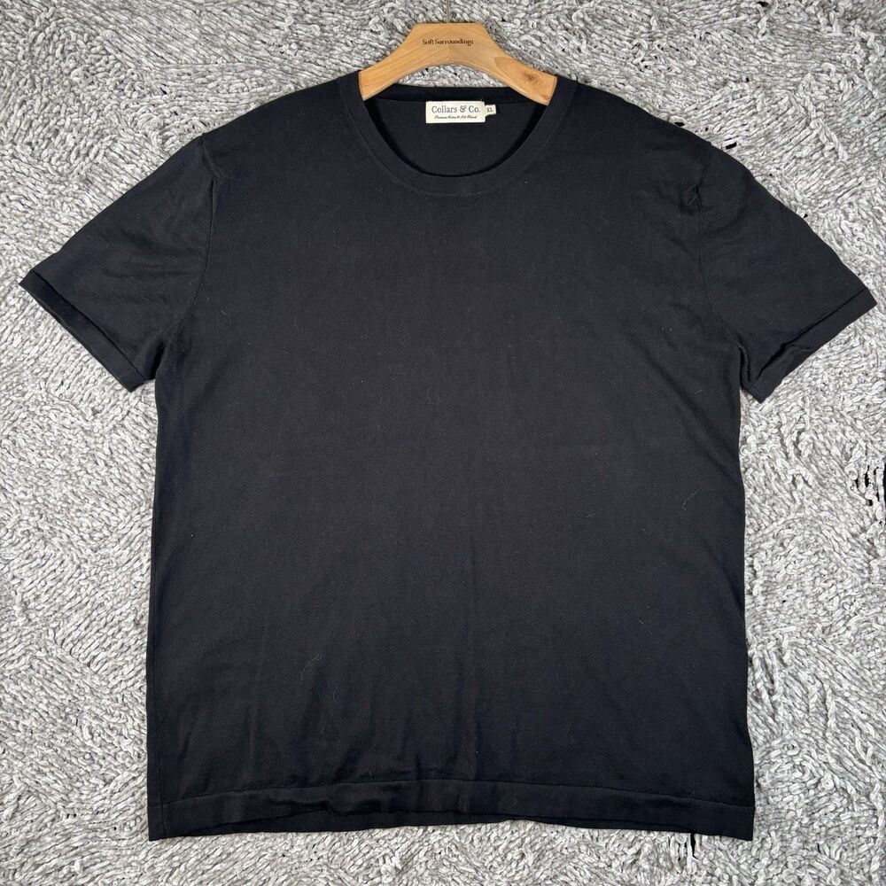 Collars & Co Premium Cotton & Silk Blend T-Shirt Men's XL Black Short Sleeve